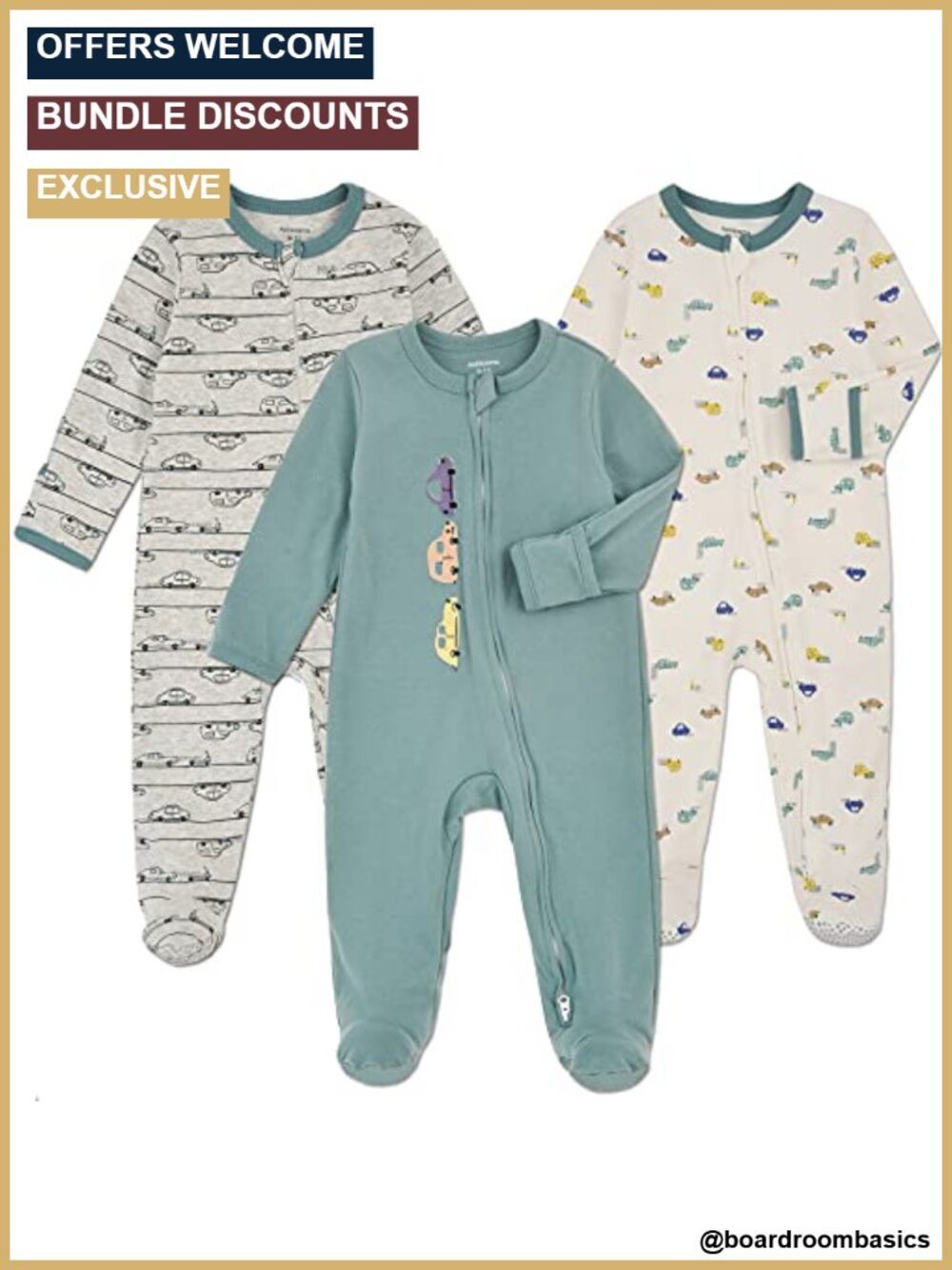 Baby Footie Pajamas Cotton Double Zipper Mitten Cuffs Sleeper